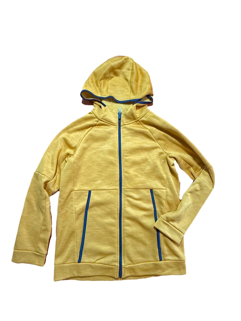Kids Mustard Yellow Hooded Zip-Up Fleece with Black Trim Pockets Youth XL (12).